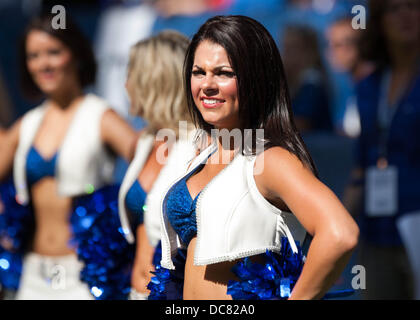 Indianapolis, IN, USA. 11. August 2013. 11. August 2013: Indianapolis Colts Cheerleader während des Spiels zwischen den Buffalo Bills und die Indianapolis Colts im Lucas Oil Stadium in Indianapolis, IN. Die Buffalo Bills besiegte die Indianapolis Colts 44-20. Bildnachweis: Csm/Alamy Live-Nachrichten Stockfoto