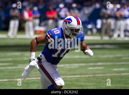 Indianapolis, IN, USA. 11. August 2013. 11. August 2013: Buffalo Bills Wide Receiver Robert Woods (10) während des Spiels zwischen den Buffalo Bills und die Indianapolis Colts im Lucas Oil Stadium in Indianapolis, IN. Die Buffalo Bills besiegte die Indianapolis Colts 44-20. Bildnachweis: Csm/Alamy Live-Nachrichten Stockfoto