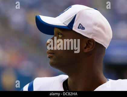 Indianapolis, IN, USA. 11. August 2013. 11. August 2013: Indianapolis Colts Wide Receiver Reggie Wayne (87) während des Spiels zwischen den Buffalo Bills und die Indianapolis Colts im Lucas Oil Stadium in Indianapolis, IN. Die Buffalo Bills besiegte die Indianapolis Colts 44-20. Bildnachweis: Csm/Alamy Live-Nachrichten Stockfoto