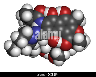 Rifampicin (Rifampin, Rifamycin Klasse) Tuberkulose Antibiotika, chemische Struktur. Stockfoto