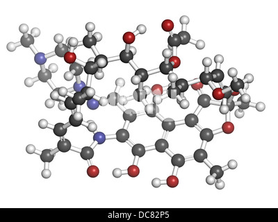 Rifampicin (Rifampin, Rifamycin Klasse) Tuberkulose Antibiotika, chemische Struktur. Stockfoto