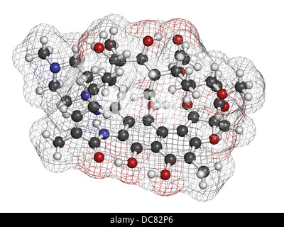 Rifampicin (Rifampin, Rifamycin Klasse) Tuberkulose Antibiotika, chemische Struktur. Stockfoto