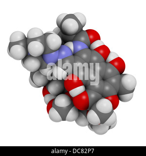 Rifampicin (Rifampin, Rifamycin Klasse) Tuberkulose Antibiotika, chemische Struktur. Stockfoto