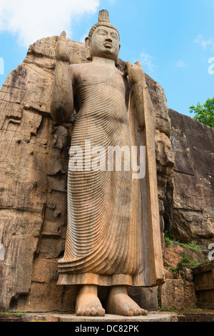 Avukana stehende Buddha-Statue, Sri Lanka. 40 Fuß (12 m) hoch, geschnitzt aus einem großen Granitfelsen im 5. Jahrhundert. Stockfoto