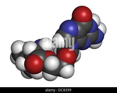 Valaciclovir (Valaciclovir) Herpes-Infektion Droge, chemische Struktur. Atome werden als Kugeln mit herkömmlichen Farbe dargestellt. Stockfoto