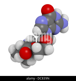 Valaciclovir (Valaciclovir) Herpes-Infektion Droge, chemische Struktur. Atome werden als Kugeln mit herkömmlichen Farbe dargestellt. Stockfoto