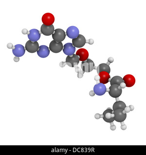 Valaciclovir (Valaciclovir) Herpes-Infektion Droge, chemische Struktur. Atome werden als Kugeln mit herkömmlichen Farbe dargestellt. Stockfoto