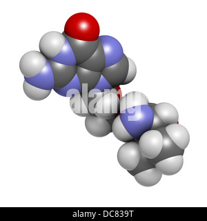 Valaciclovir (Valaciclovir) Herpes-Infektion Droge, chemische Struktur. Atome werden als Kugeln mit herkömmlichen Farbe dargestellt. Stockfoto