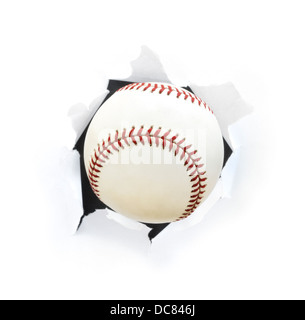 Baseball platzen aber ein Loch, Isolated on White Stockfoto