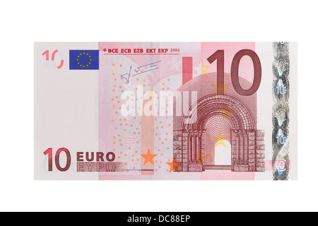 Zehn-Euro-Banknote auf weißem Hintergrund Stockfoto