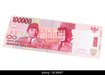 Indonesische hunderttausend Rupien Hinweis auf weißem Hintergrund Stockfoto