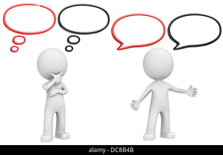 Der Dude mit denken und Sprechblasen. Schwarze und rote Version, Textfreiraum. Stockfoto