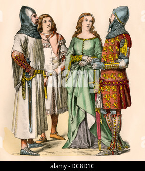 Gunther, Rivale, der König von Deutschland, ein Ritter, Assistenten und Frau, 1300. Hand-farbig drucken Stockfoto