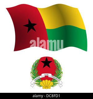 Guinea-Bissau wellig Flagge und Wappen auf weißen Hintergrund, Vektor-Illustration Kunst, enthält Bild Transparenz Stockfoto