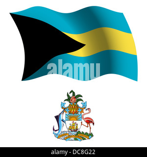 Bahamas wellig Flagge und Wappen auf weißen Hintergrund, Vektor-Illustration Kunst, enthält Bild Transparenz Stockfoto