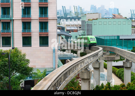 Kurzen Einschienenbahn in leuchtend grüne Blume, Sentosa Island, Singapur Stockfoto