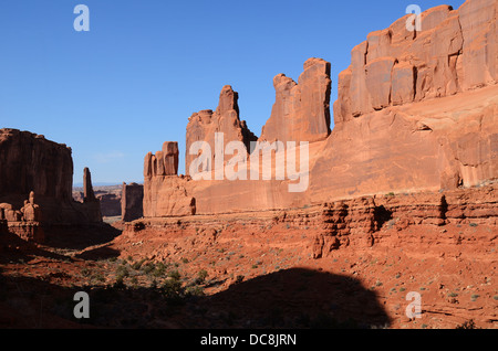 Park Avenue Felsformationen im Arches-Nationalpark, Utah, USA Stockfoto