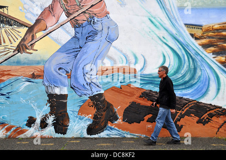 Chemainus, Vancouver Island, Outdoor-Galerie von Wandmalereien. Stockfoto