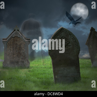 Geist des Herrn führt durch Friedhof an Halloween Stockfoto