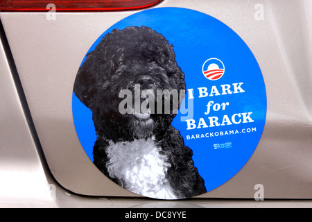 "Ich Bellen für Barack" politischen Aufkleber. Stockfoto