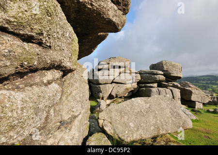 Granit-Stein-Formatons am Combestone Tor, Dartmoor Stockfoto