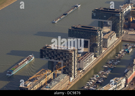 Luftaufnahme, die Kranhäuser am Rhein Stockfoto