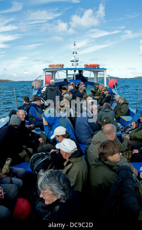 Ornithologen auf einem Boot auf die Isles of Scilly 2 Stockfoto