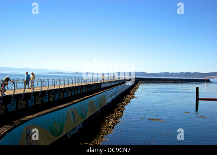 Wanderer genießen Spaziergang Ogden Point Victoria BC schützenden Wellenbrechers Gehweg neue Schutzgeländer Stockfoto