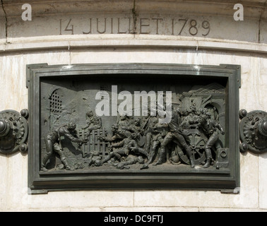 Die Storming der Bastille, 14. Juli 1789. Bronze-Relief am "Denkmal für die Republik", Place De La République, Paris Stockfoto