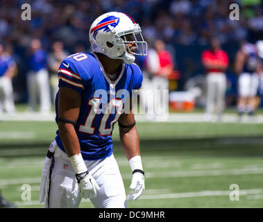 Indianapolis, IN, USA. 11. August 2013. 11. August 2013: Buffalo Bills Wide Receiver Robert Woods (10) während des Spiels zwischen den Buffalo Bills und die Indianapolis Colts im Lucas Oil Stadium in Indianapolis, IN. Die Buffalo Bills besiegte die Indianapolis Colts 44-20. © Csm/Alamy Live-Nachrichten Stockfoto