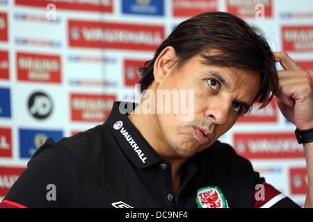 Cardiff, UK, im Bild Dienstag, 13. August 2013: Manager Chris Coleman Re: Football Association of Wales Pressekonferenz vor Wales internationale Freundschaftsspiel gegen Nordirland am St Davids Hotel, Cardiff, Südwales, UK. Bildnachweis: D Legakis/Alamy Live-Nachrichten Stockfoto