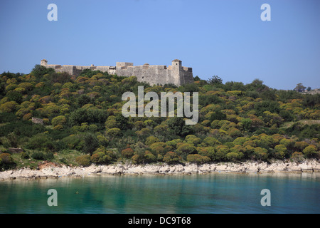 Burg von Ali Pasha Tepelene in die Bucht von Porto Palermo zwischen Qeparo und Himare, Ionisches Meer, südlich von Albanien Stockfoto