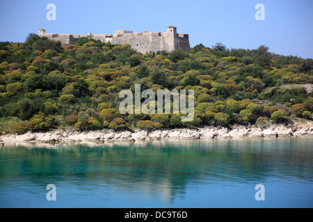 Burg von Ali Pasha Tepelene in die Bucht von Porto Palermo zwischen Qeparo und Himare, Ionisches Meer, südlich von Albanien Stockfoto