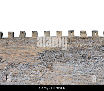 Exterieur des mittelalterlichen Schlosses Zinnen zeigt. isoliert auf weißem Hintergrund Stockfoto