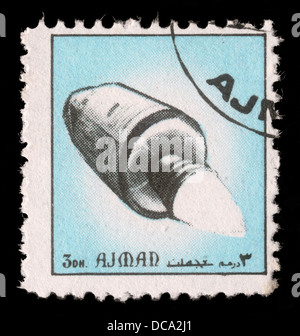 Stempel gedruckt in Emirat Ajman zeigen, Raumschiff, ca. 1972 Stockfoto