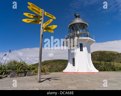 dh Cape Reinga Lighthouse NORTHLAND NEW ZEALAND Internationaler Wegweiser Leuchtturm Beacon Turm Sonnenkollektoren Welt Wegweiser Stockfoto