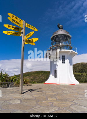 dh Cape Reinga Lighthouse NORTHLAND NEW ZEALAND Internationale Wegweiser Haus Turm Wegweiser um Welt Wegweiser Stockfoto