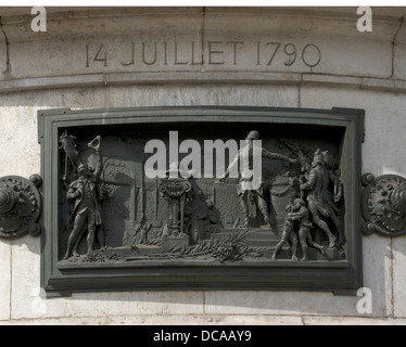 Fête De La Fédération, 14. Juli 1790. Bronze-Relief am "Denkmal für die Republik", Place De La République, Paris Stockfoto