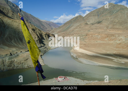 Nimu, Sitzung Punkt von Indus und Zanskar Flüsse Stockfoto