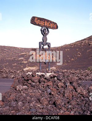 Nationalpark Feuer Teufel Emblem / Logo, Nationalpark Timanfaya auf Lanzarote, Kanarische Inseln, Spanien. Stockfoto