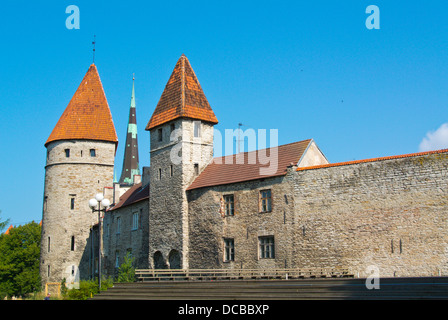 Stadtmauern und Türme vom Tornide Väljak Park Tallinn Estland Baltikum Europa aus gesehen Stockfoto