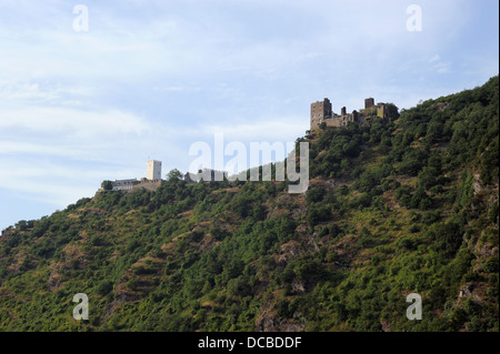 Das mittlere Rheintal mit Burg Sterrenberg und Burg Liebenstein in der Abendsonne Stockfoto