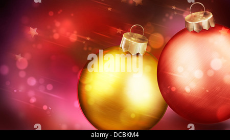 Weihnachten rot abstrakten Hintergrund mit Nahaufnahme von zwei Kugeln in den Vordergrund. Stockfoto