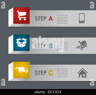E Commerce Info grafische Symbole Schritte Abbildung. Vektor-Datei geschichtet für einfache Handhabung und individuelle Farbgebung. Stockfoto