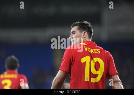Cardiff, Wales, UK. 14. August 2013. Wales / Republik Irland - Vauxhall internationale Freundschaftsspiele in Cardiff City Stadium: Sam Vokes von Wales. © Phil Rees/Alamy Live-Nachrichten Stockfoto