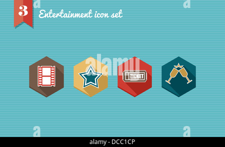 Bunte Unterhaltung flache Icon-Set: mobile Freizeit app Elemente. Vektor-Datei für die einfache Bearbeitung geschichtet. Stockfoto