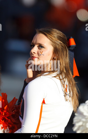 Virginia Cavaliers Cheerleader an der Seitenlinie gegen Georgia Tech Yellow Jackets im dritten Quartal bei Scott Stad Stockfoto