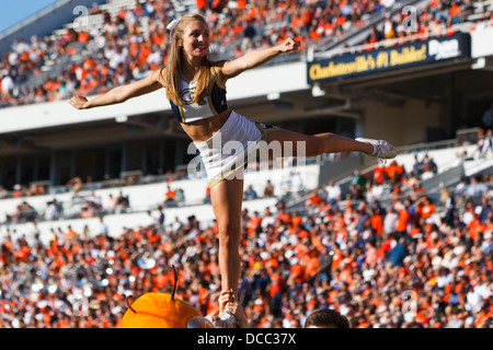 Georgia Tech Yellow Jackets Cheerleader führt an der Seitenlinie gegen die Virginia Cavaliers im zweiten Quartal bei Stockfoto