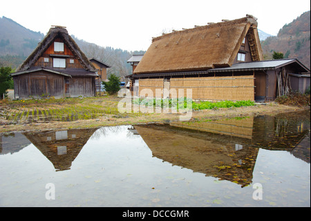 Einzigartige Hauptart des Ōgimachi Dorf in Shirakawago Stockfoto