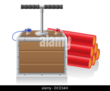 Sprengschnur Sicherung und Dynamit Illustration isoliert auf weißem Hintergrund Stockfoto